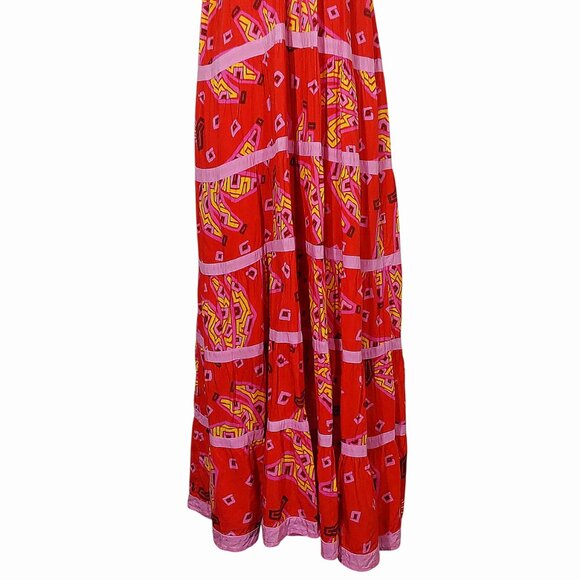 Farm Rio Tiki Bananas Coral Red Tiered Maxi Sundress - Large - Great Condition - Picture 7 of 16